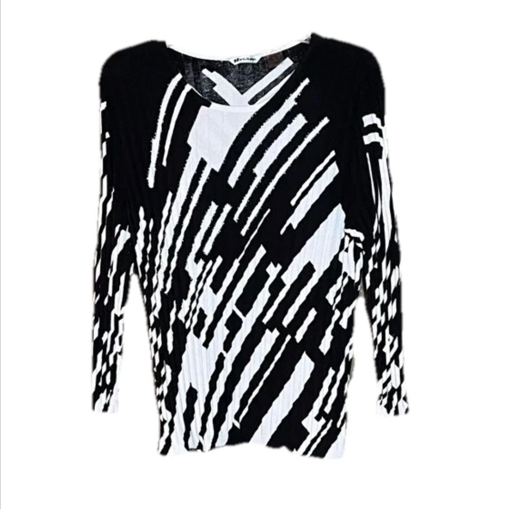 Nygard Collection Size XL Black White Long Sleeve Women’s Fitted Knit Top